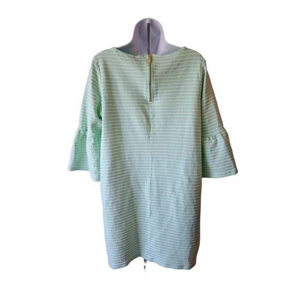 Crown & Ivy Womens Shift Dress Medium Mint Green Striped Bell Sleeve Preppy - Picture 2 of 7
